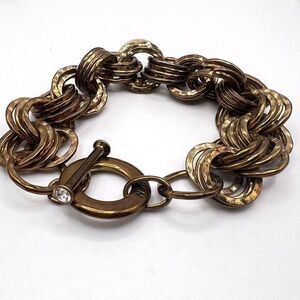 IMAN Women's Luxury Link Bracelet/Crystal Accents on Closure Bronce Color 7.5 in